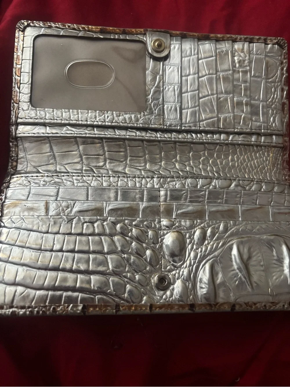Brahmin Metallic Croc-Embossed Continental Wallet - Silver Gold